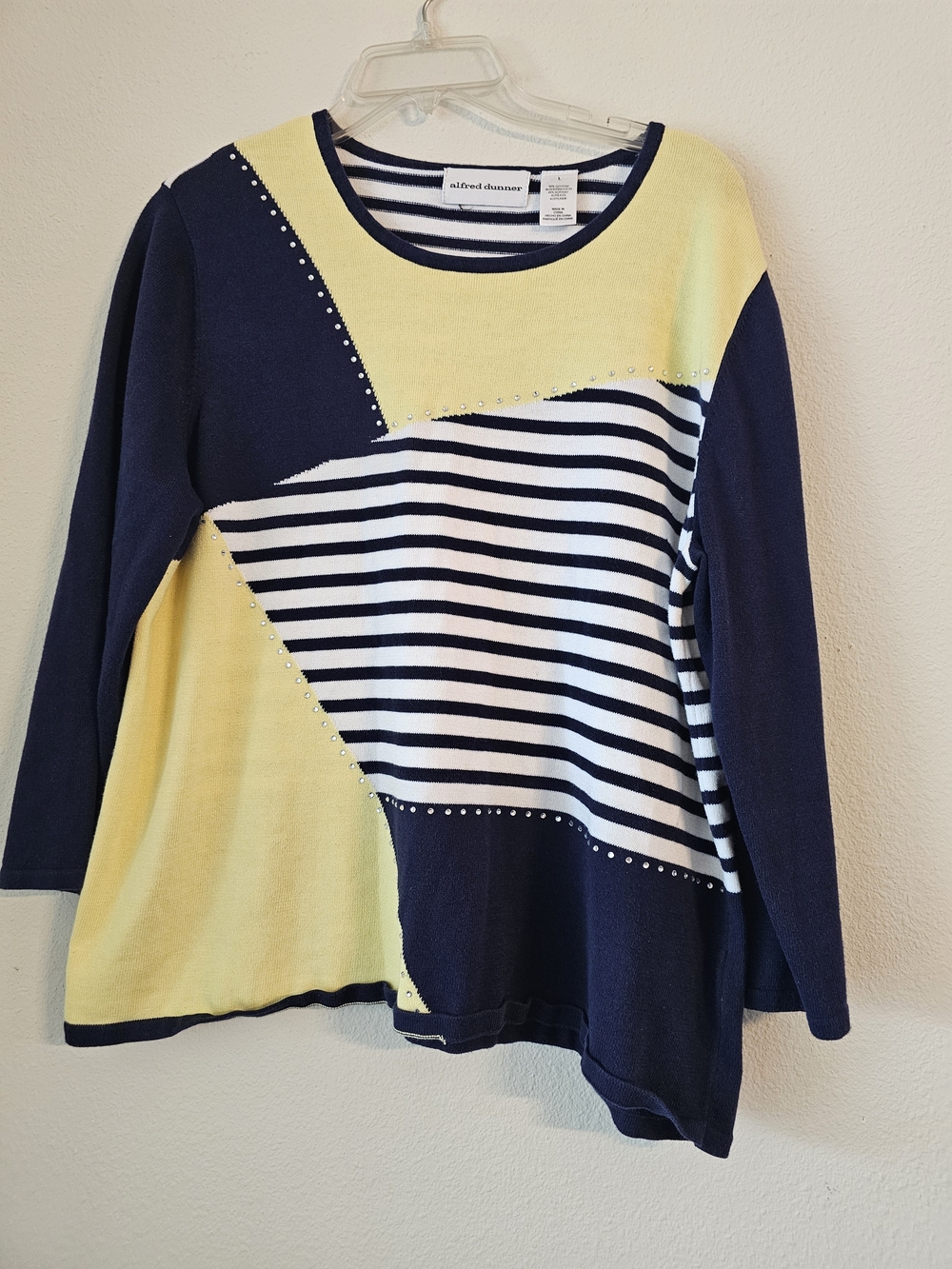 Alfred Dunner Navy, Yellow & White Striped Women’s Top